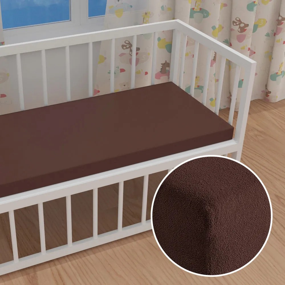 Detské froté napínacie prestieradlo do postieľky FR-026 Čokoládovo hnedé 60 x 120 x 10 cm - do postieľky