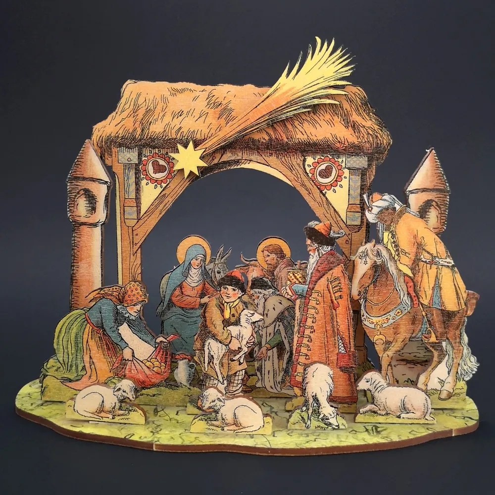 AMADEA Drevený skladací betlehem 3D 24 cm