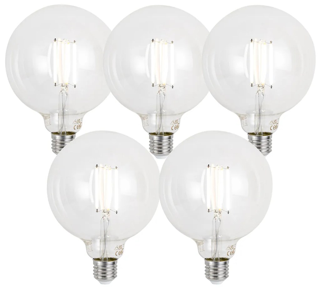 Sada 5 ks E27 Stmievateľné LED žiarovky G125 číre 7W 806lm 2700-6500K