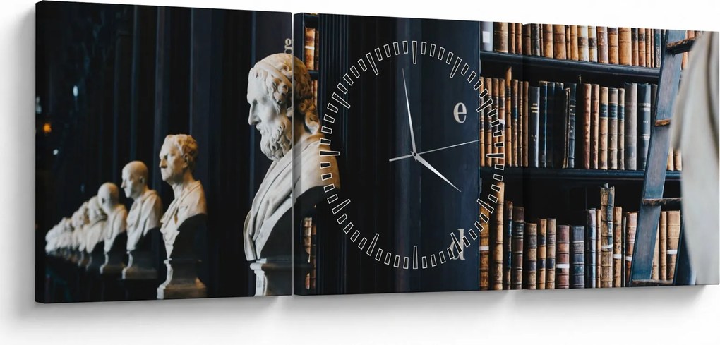 Obraz - V knižnici (s hodinami) (90x30 cm)