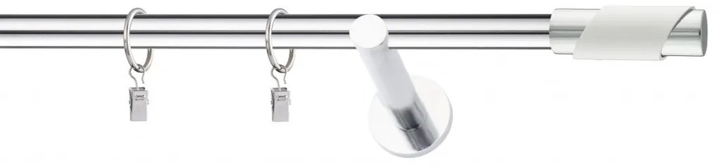 Dekorstudio Chrómová jednoradová garniža biely PARIS 19mm Dĺžka: 120cm, Typ uchytenia: Držiak modern, Typ príslušenstva: Krúžky tiché so štipcami