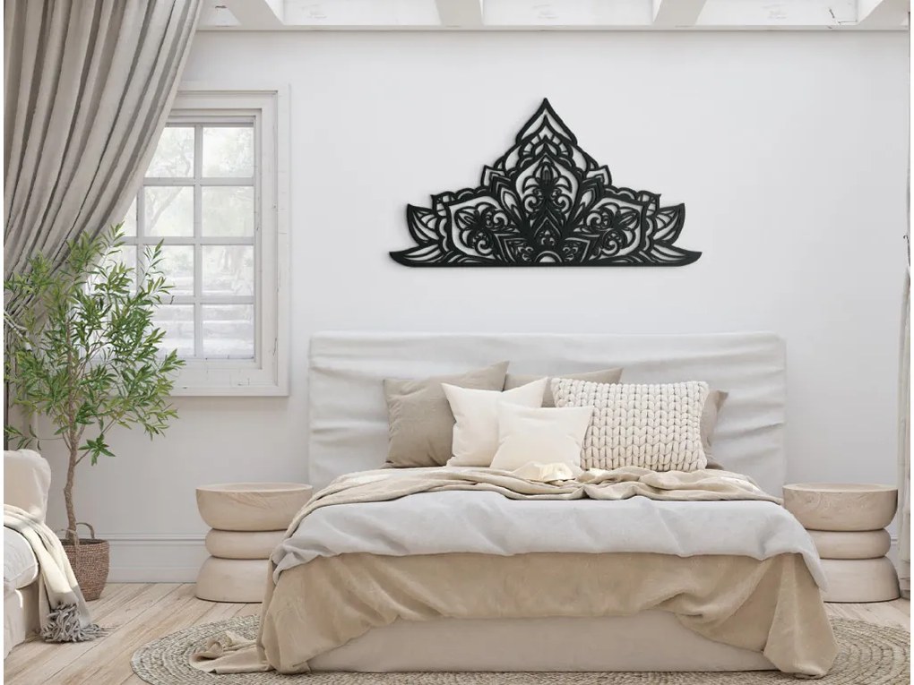 drevko Polovičná mandala z dreva Ornament Rozmer obrazu: 35,5 x 65 cm, Farba dekorácie: Čierna