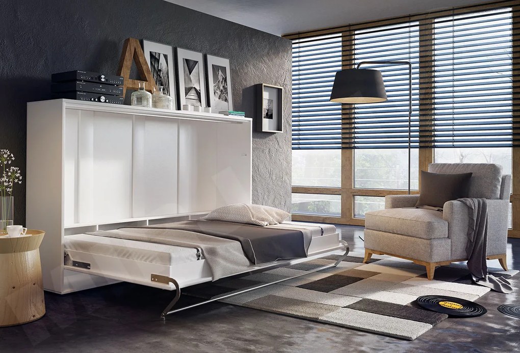 Skladacia posteľ Concord Pro II, Farby: biely / biely lesk, Rozmer postele: 90x200