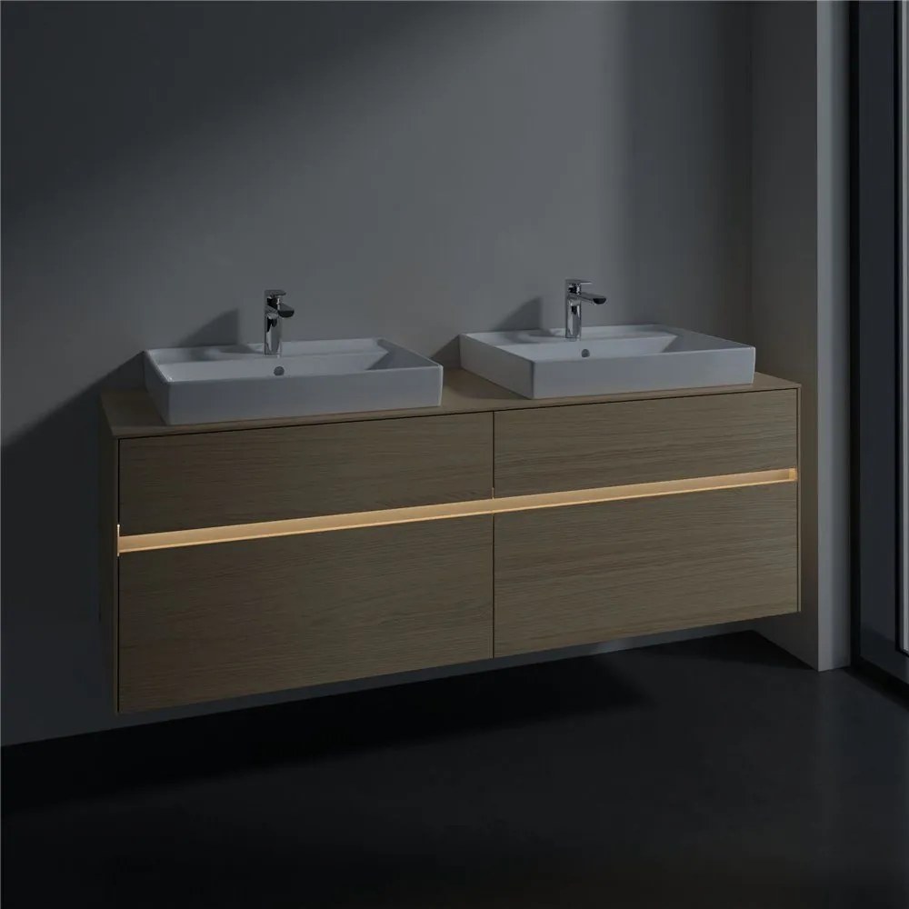 VILLEROY &amp; BOCH Collaro závesná skrinka pod dve umývadlá na dosku, 4 zásuvky, s LED osvetlením, 1600 x 500 x 548 mm, Nordic Oak, C024B0VJ