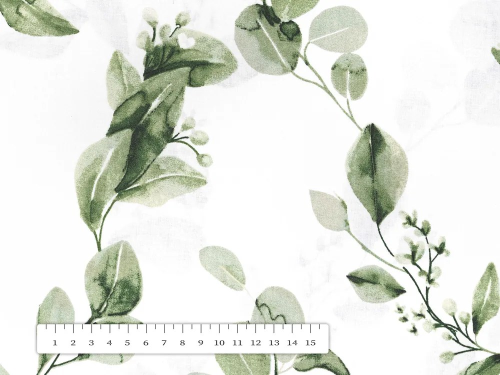 Biante Bavlnená obliečka na vankúš Sandra SA-422 Zelené listy na bielom 40 x 40 cm