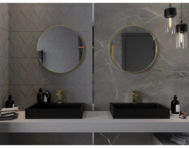 Mexen Loft, okrúhle kúpeľňové zrkadlo 65 cm, farba rámu zlatá matná, 9850-065-065-000-50
