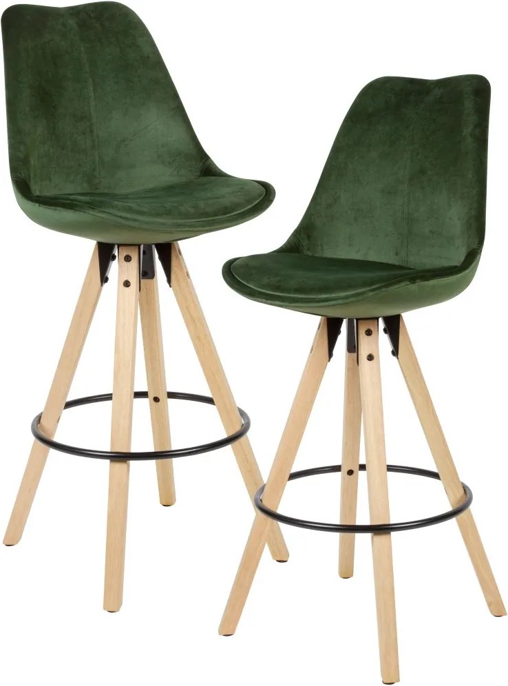 Barová stolička Steve (súprava 2 ks), zamat, zelená