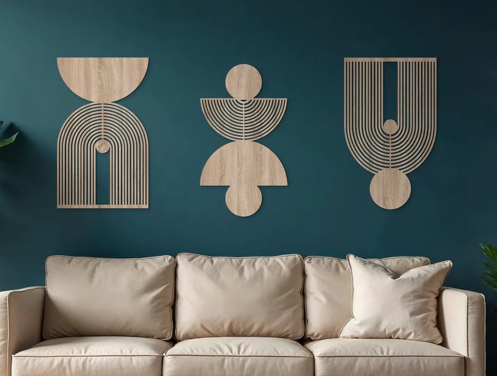 drevko Dekorácia na stenu Geometrické tvary Rozmer obrazu: 54 x 120 cm, Farba dekorácie: Čierna
