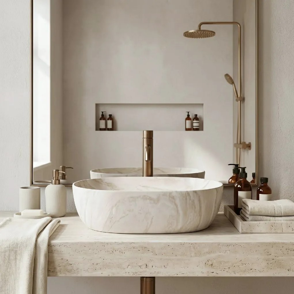 Rea Amelia Callisto, umývadlo na dosku 480x345x135 mm, imitácia kameňa, REA-U0637