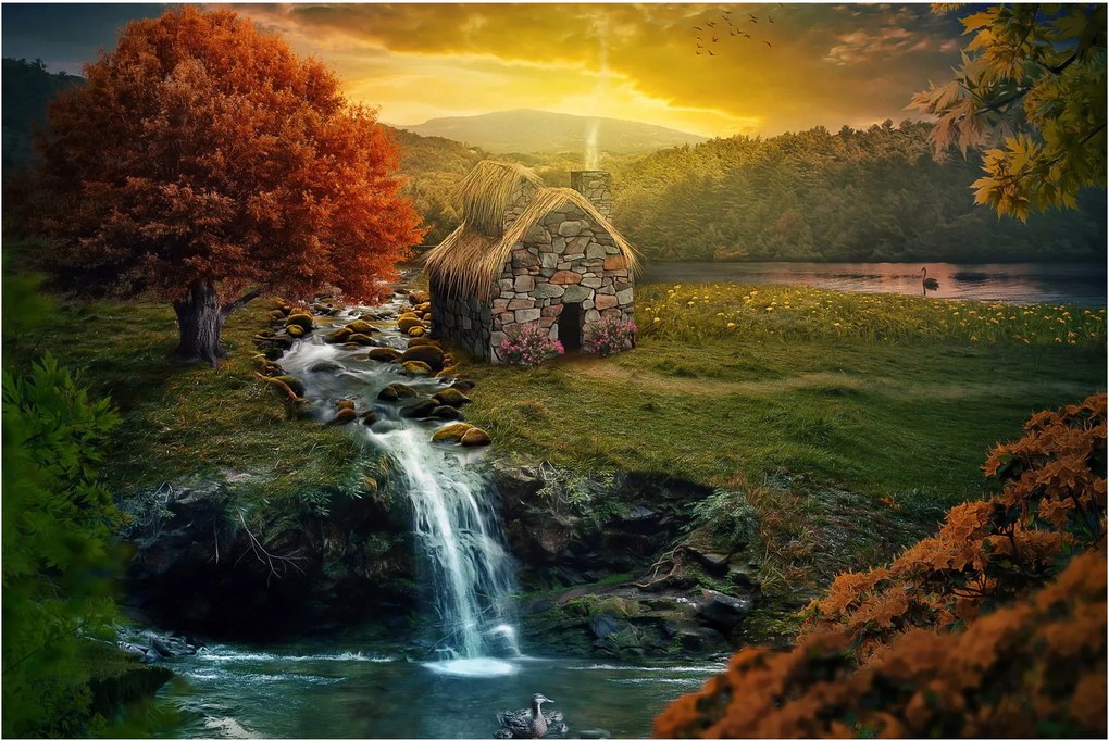 Obraz Chalupku v rozprávkovej krajine (90x60 cm)