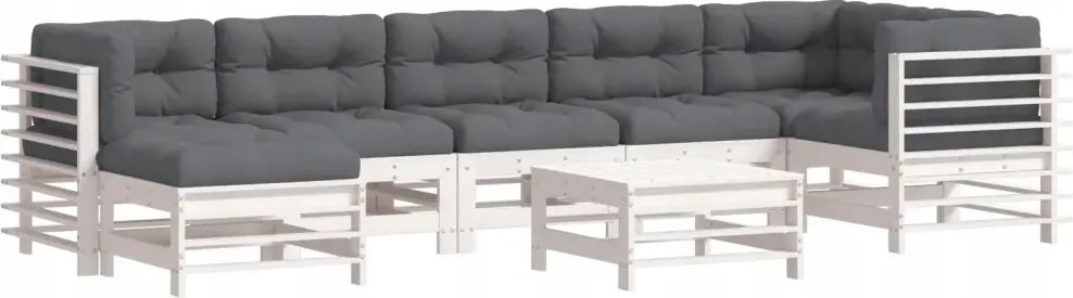 vidaXL 8-dielna sedacia súprava do záhrady, vankúše, biela, drevo