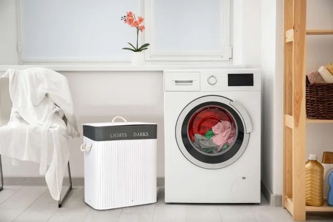 Kôš na bielizeň bambusový 2-priehradkový biely / sivý