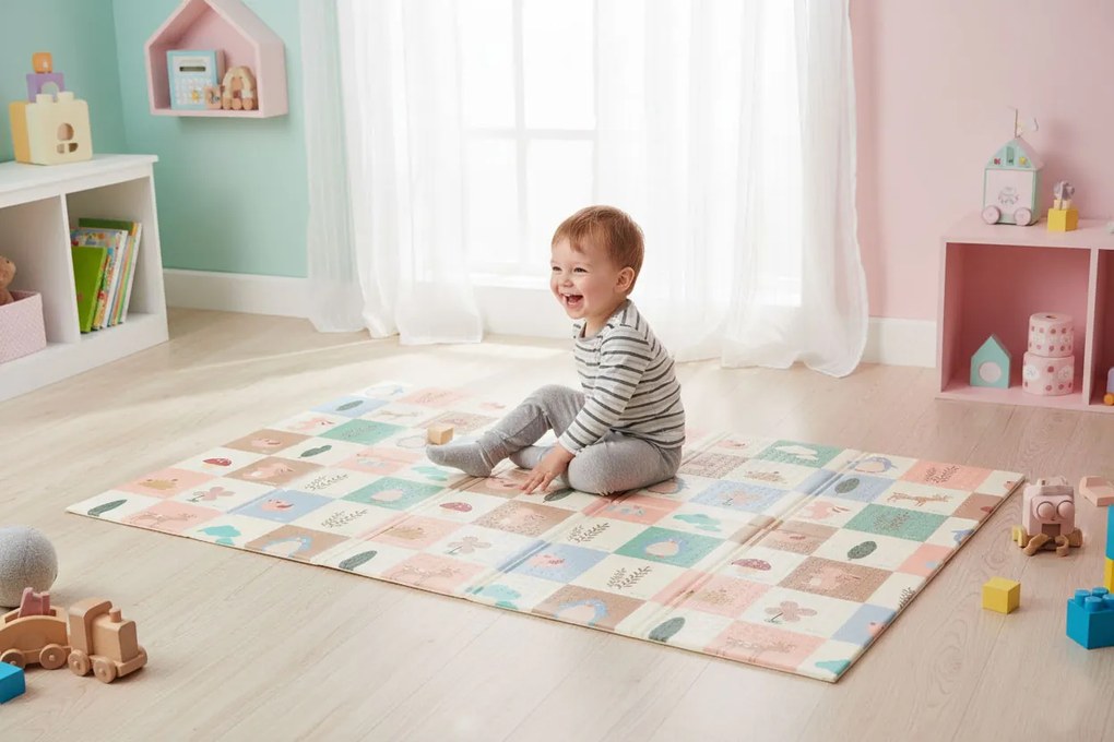 iPLAY dvojstranná edukatívna hracia podložka 200x150 cm XPE, protišmyková, skladacia