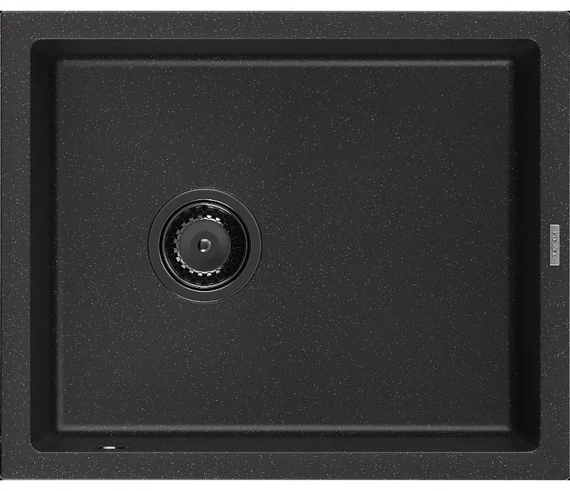 Mexen Pedro granitový jednokomorový drez 560 x 460 mm, Čierna/Strieborná metalíza, Sifón Čierna - 6508561000-73-B