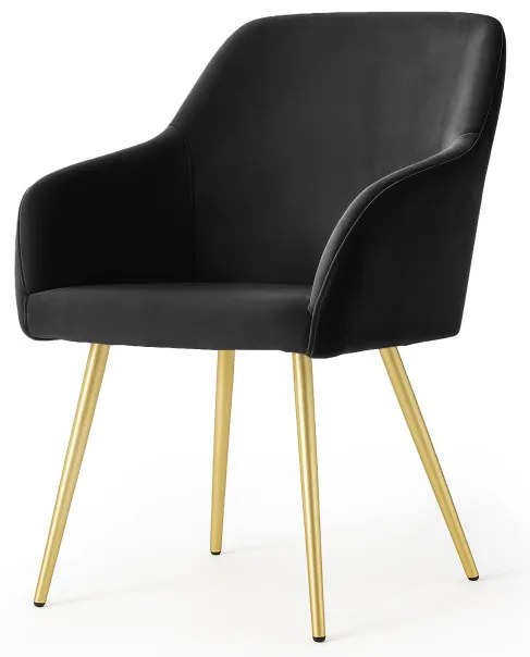 Sada dvoch jedálenských stoličiek ESTELLE zamatové, čierne / zlaté nohy (2 ks)