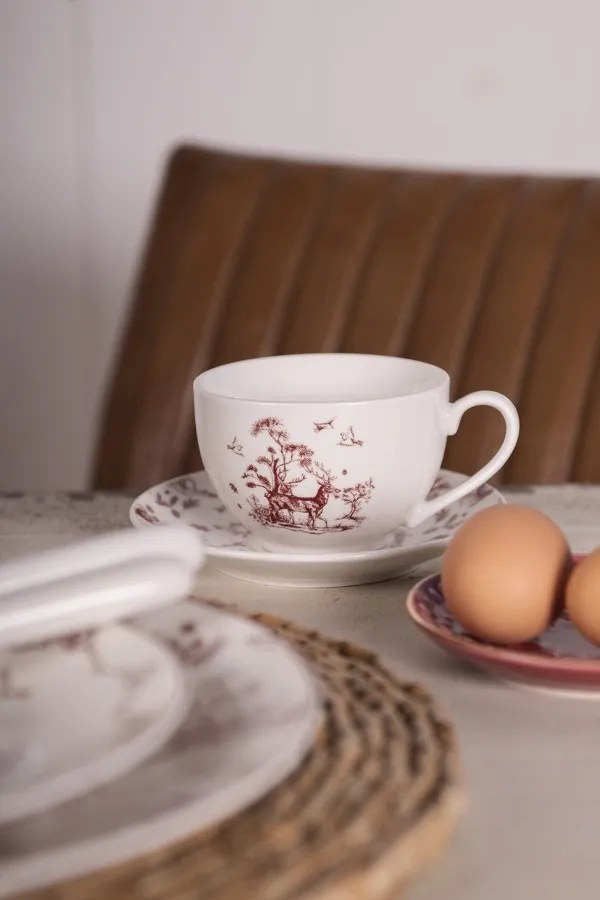 Porcelánová šálka s tanierikom Pretty Forest - 12*9*6 cm / Ø 14*2 cm / 200 ml