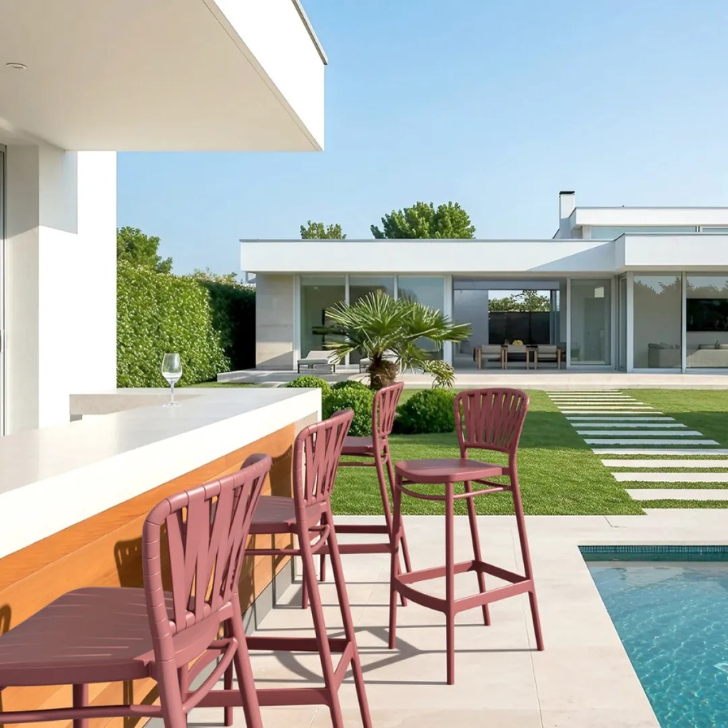 PORTOFINO BAR 75 záhradná barová stolička marsala