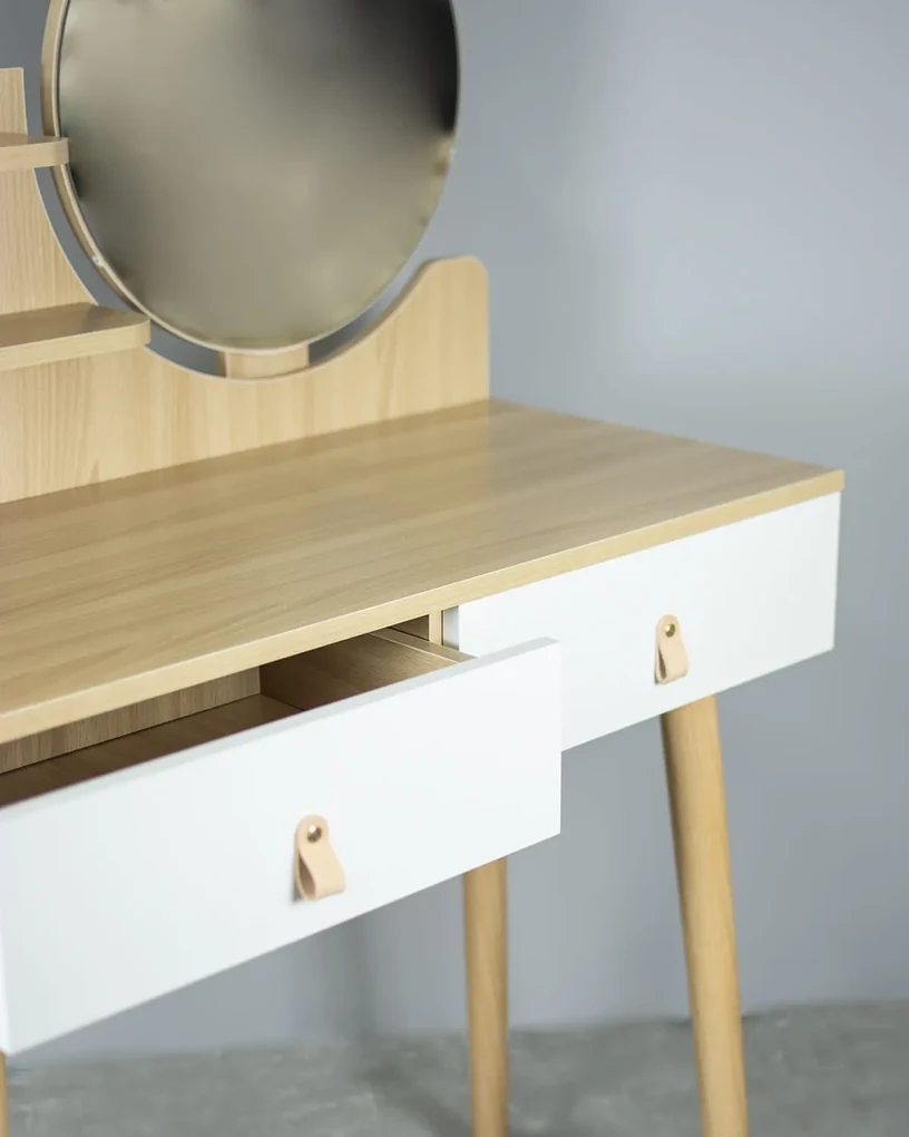 Dekorstudio Toaletný stolík so zrkadlom - SCANDI biely+svetlý buk
