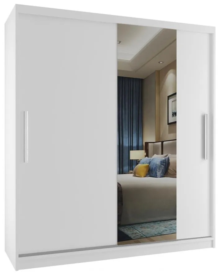 Šatníková skriňa 133 cm Belini biely mat s posuvnými dverami a zrkadlom MSE SZP2/3/W/1W1L/AL
