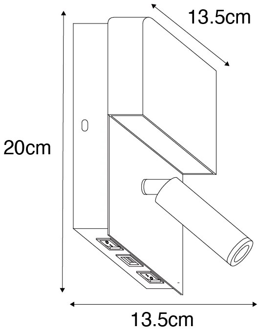 Nástenná lampa biela vrátane LED s USB a lampou na čítanie s vypínačom - Robin