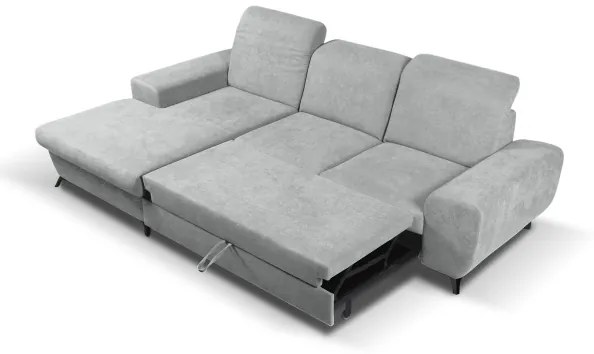 Rozkladacia čalúnená rohová sedacia súprava ALTA do tvaru L s úložným priestorom, ľavé prevedenie, sivá