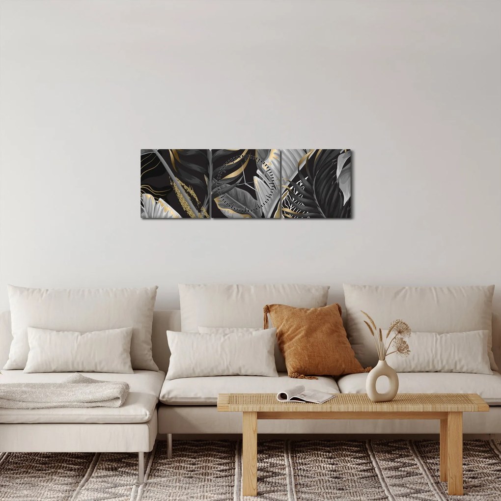 Obraz - Zlatá džungľa (s hodinami) (90x30 cm)