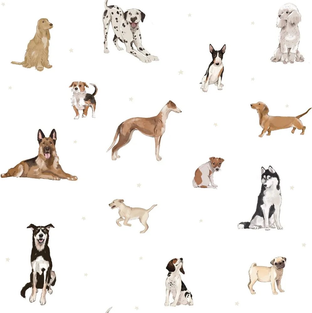 Tapeta psy biela 280x100 cm