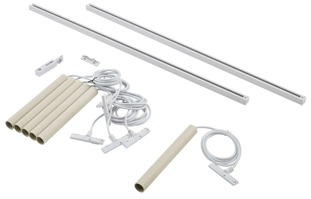 Moderný koľajnicový systém so 6 závesnými svetlami béžový s bielou 1-fázový - Slimline Keno