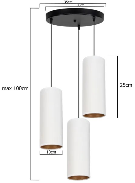Luster na lanku AVALO 3xE27/60W/230V pr. 35 cm biela/medená