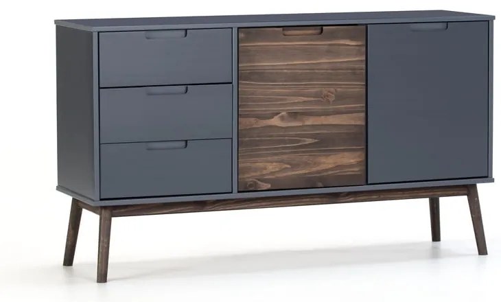 Antracitová/tmavohnedá nízka komoda z borovicového dreva 140x80 cm Nussa – Marckeric