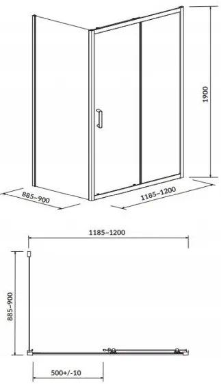 Cersanit Arteco, sprchový kút s posuvnými dverami 120 (dvere) x 90 (stena) x 190 cm, 5mm číre sklo, chrómový profil, S157-012