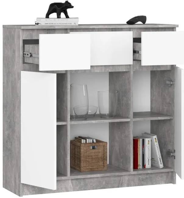 Komoda K100 2D 3SZ 2P betón / biela