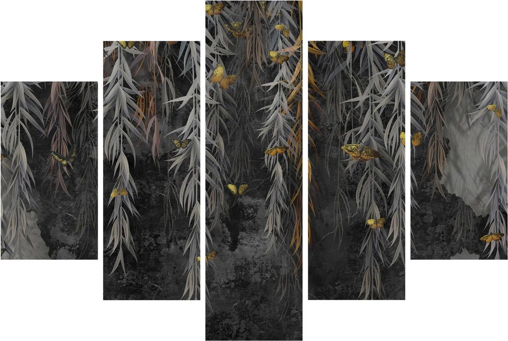 Obraz - Vŕbové vetvičky v čiernom pozadí (150x105 cm)