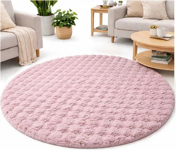 Okrúhly Bublinový koberec Rabbit Buble 120 cm ružový plyšový