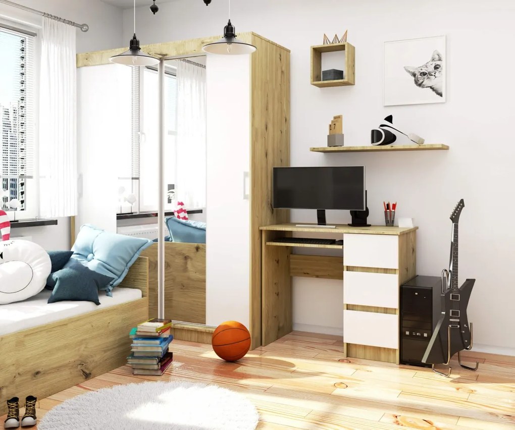 Psací stůl A-6 90 cm dub artisan/bílý pravý