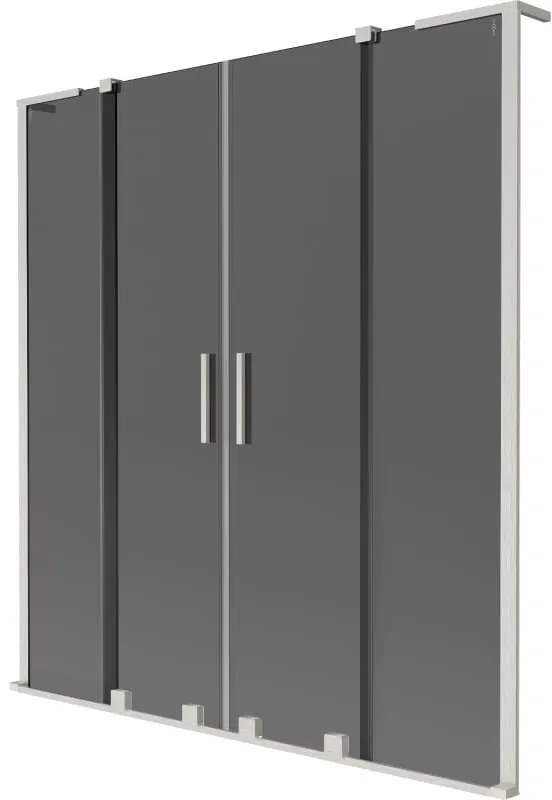 Mexen Velar L Duo, 2-krídlová posuvná vaňová zástena 160 x 150 cm, 8mm šedé sklo, brúsená oceľ, 896-160-003-42-97