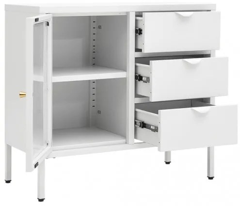 vidaXL Komoda biela 75x35x70 cm oceľ a tvrdené sklo-