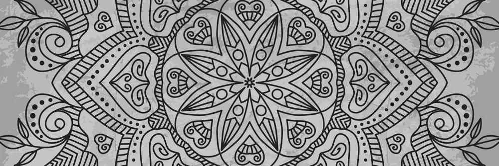 Obraz Mandala so starodávnym nádychom v čiernobielom prevedení - 135x45