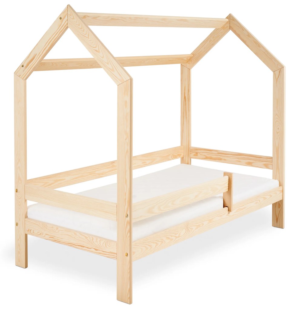 Detská posteľ DOMČEK D3 borovica 80 x 160 cm Rošt: Bez roštu, Matrac: Matrac EASYSOFT 10 cm, Úložný box: S bielym úložným boxom