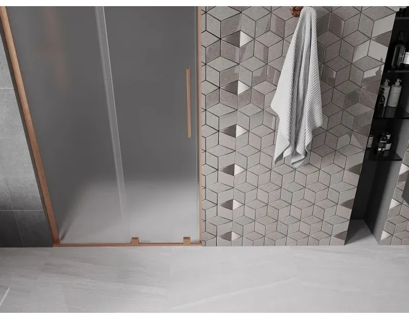 Mexen Velar L, posuvné sprchové dvere do otvoru 110 cm, 8mm sklo námraza, medená matná, 871-110-003-31-65