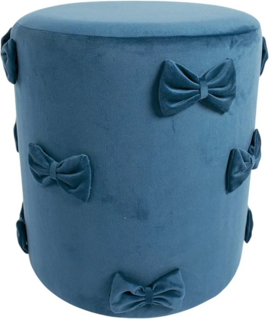 Modrý zamatový taburet s mašľami Pouf Bow blue – 37*37*42 cm
