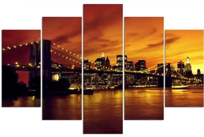 Obraz na plátně pětidílný Západ slunce na Manhattanu v New Yorku - 150x100 cm