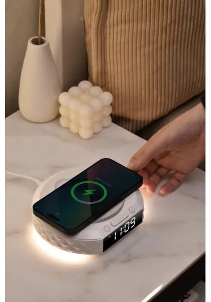 Immax 08983L - Budík s LCD a bezdrôtovou Qi nabíjačkou 27W/9V biely