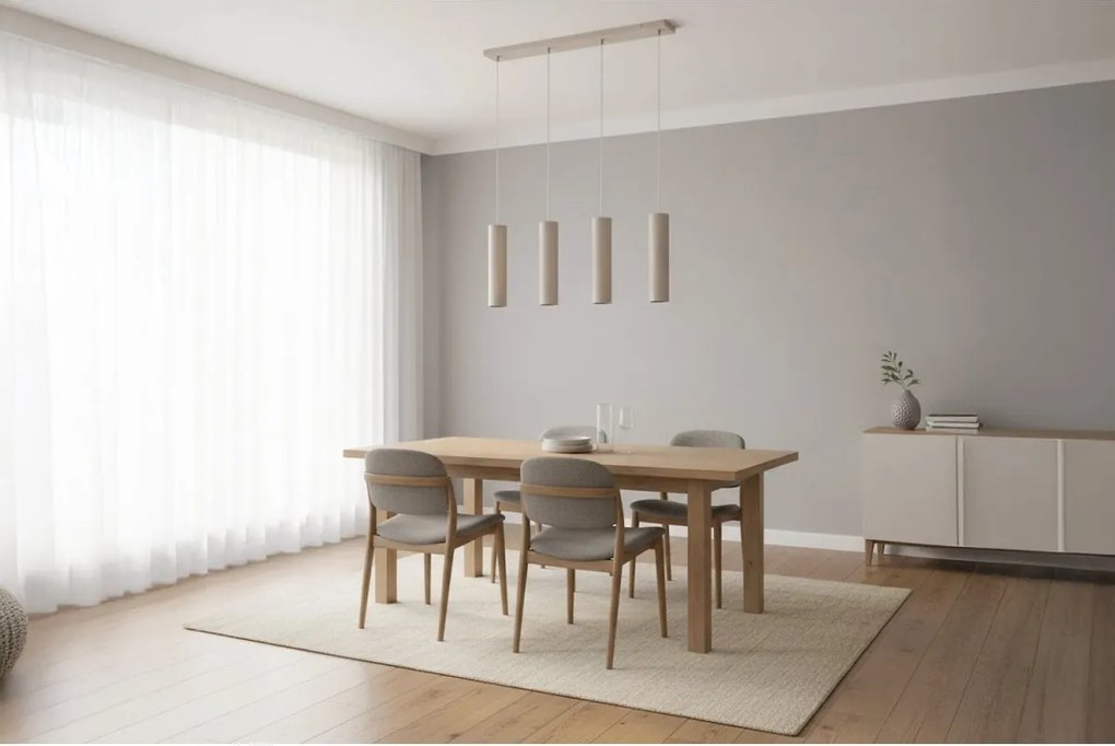 Závesné svietidlo Tuba, 4x béžové kovové tienidlo