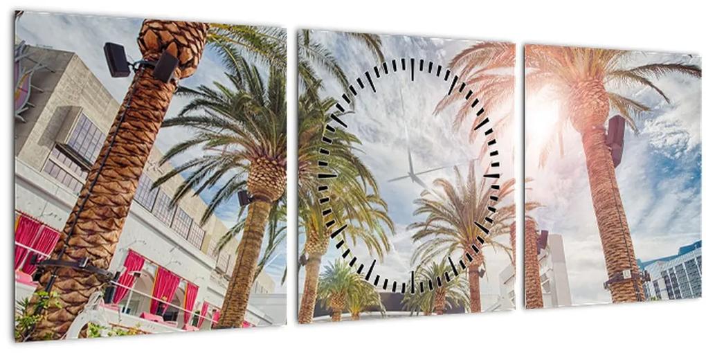 Obraz - palmy s bazénom (s hodinami) (90x30 cm)