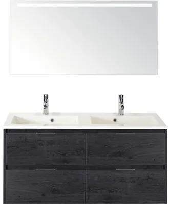 Kúpeľňová zostava Sanox Porto mramor zrkadlo 120 cm 4 zásuvky dub čierny s LED