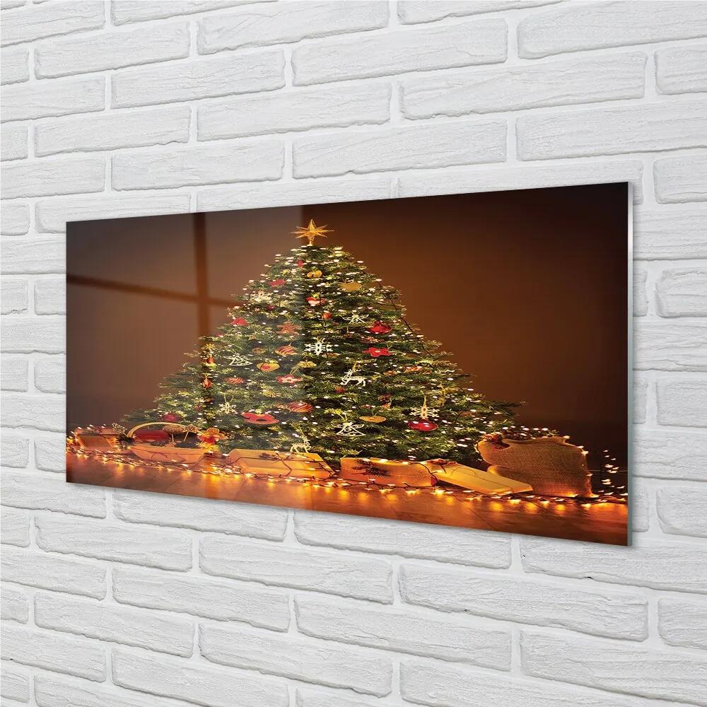 Sklenený obraz Vianočné osvetlenie dekorácie darčeky 100x50 cm