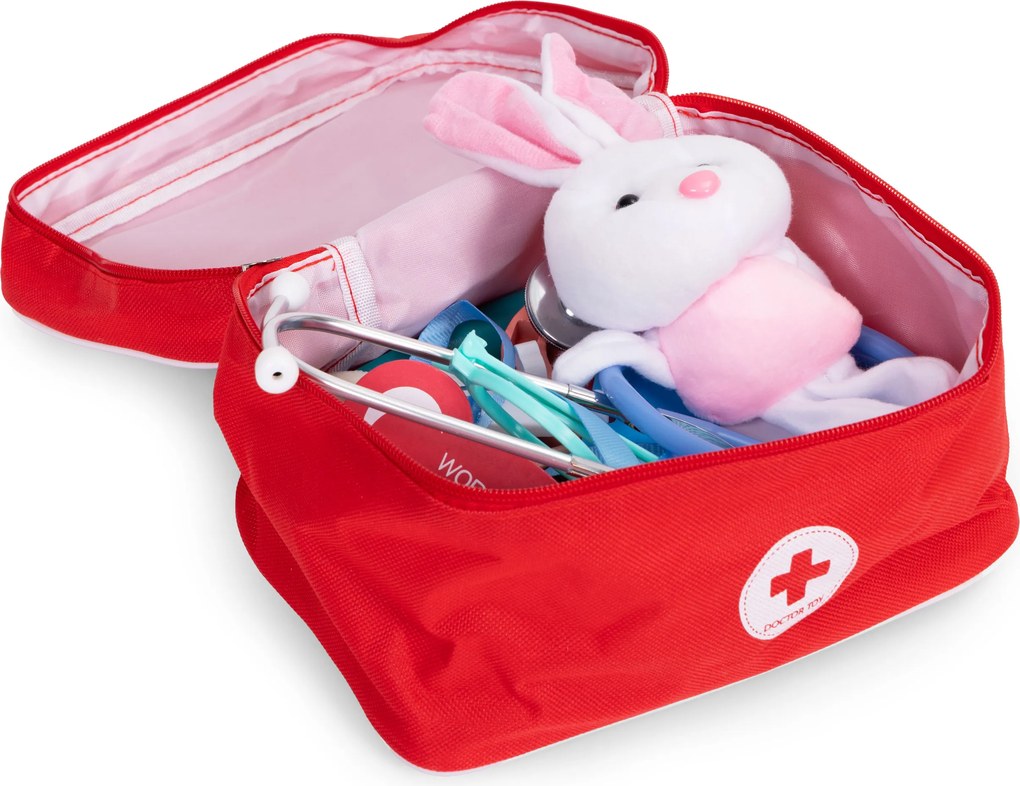 ECOTOYS Dřevěná lékařská sada ECOTOYS, 28 doplňků, lékařská taška, od 3 let