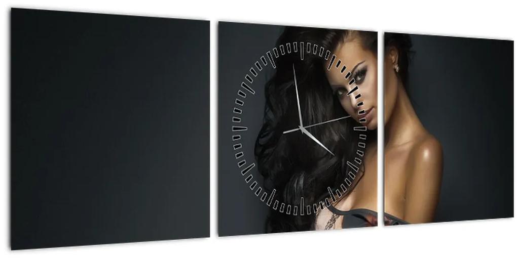 Obraz - Portrét zvodnej ženy (s hodinami) (90x30 cm)