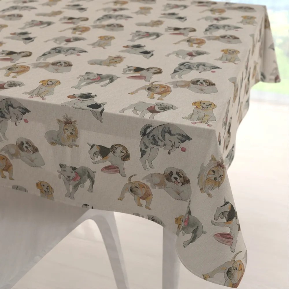 Biante Dekoračný štvorcový obrus PML-096 Šteniatka na hnedobéžovom 140x140 cm